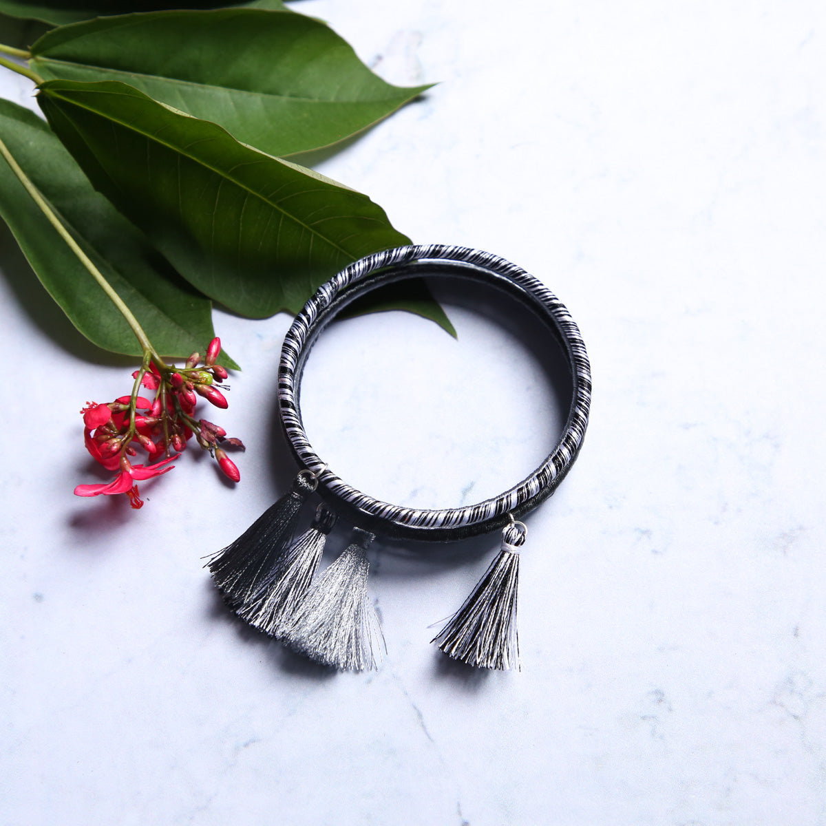 Shades of Grey Tassel Bangles