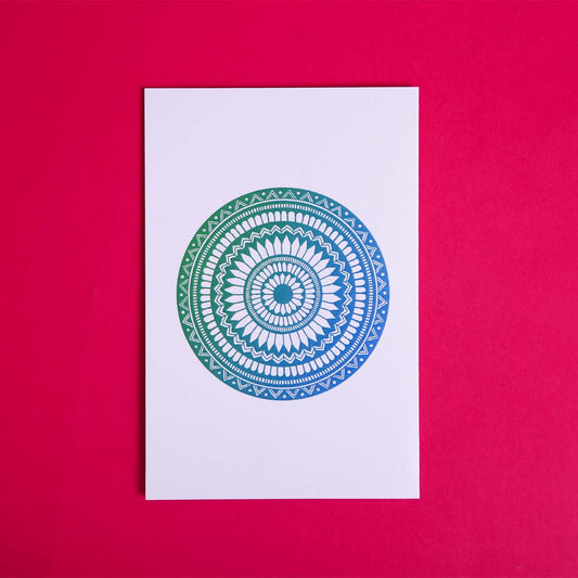 Blue & Green Shaded Lola Mandala Card