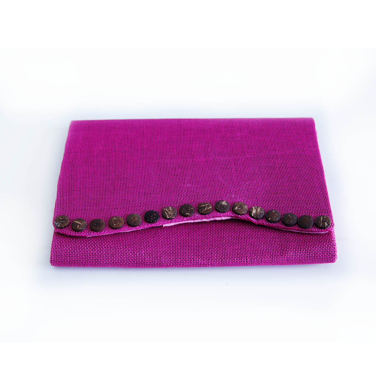 Fuscia Wooden Button Detail Burlap Clutch