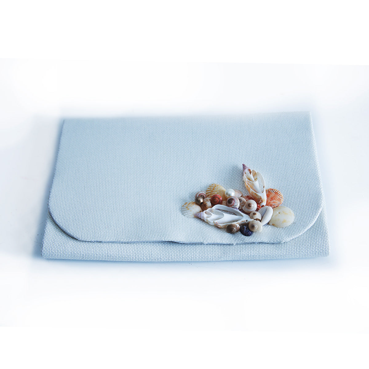 Foam Seashell Burlap Clutch