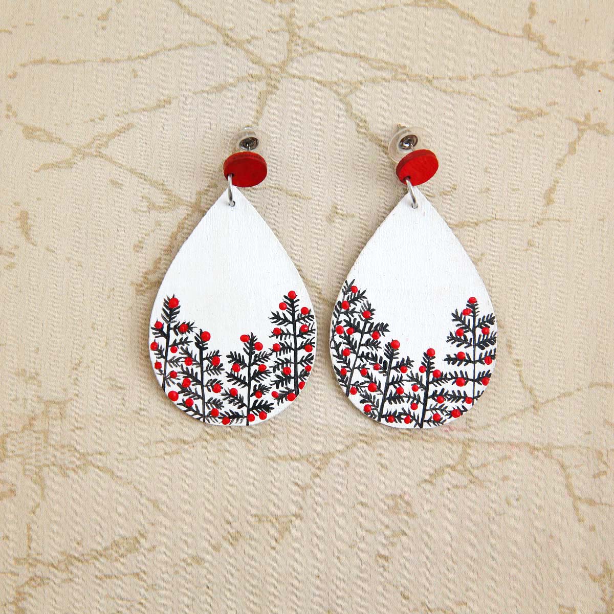 Snowy Wooden Earrings