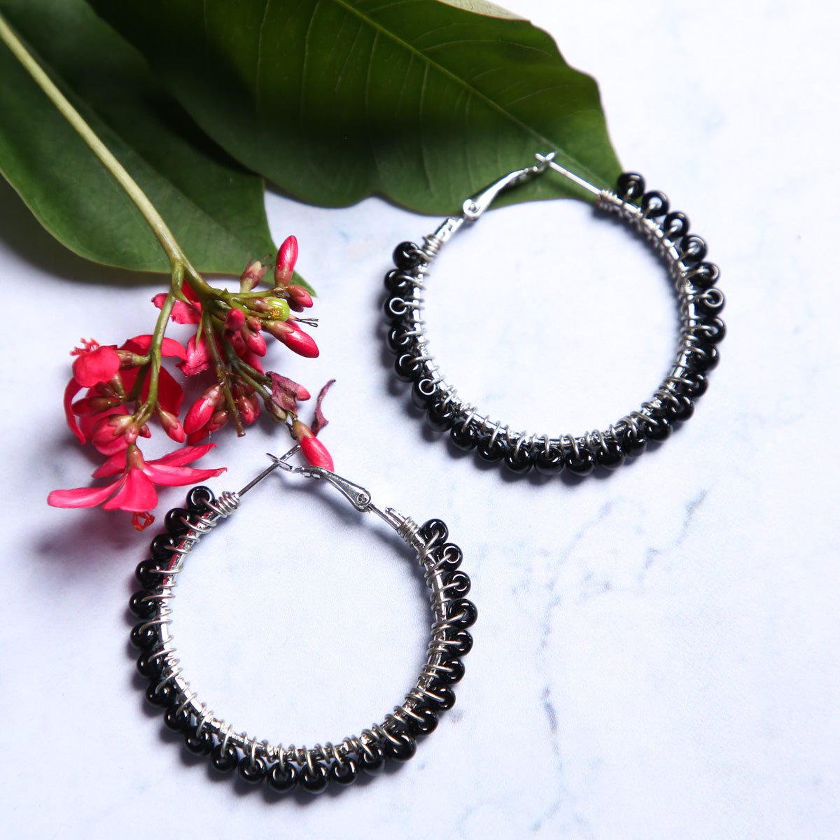 Black Pearl Hoop Earrings
