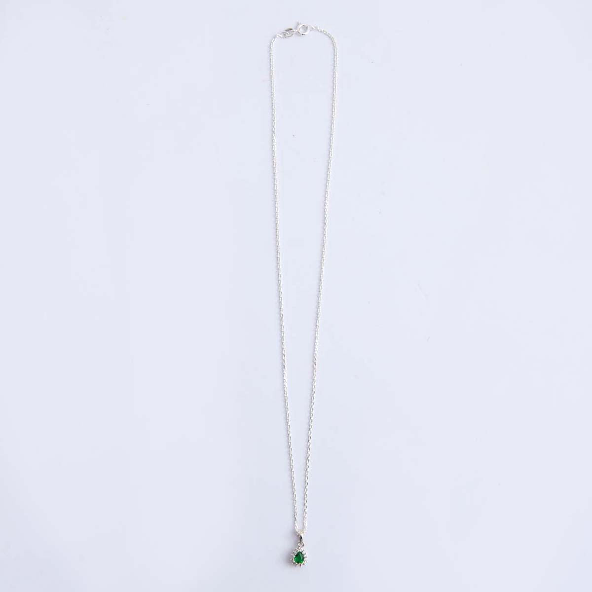 Silver Synthetic Stone Pendant & Chain