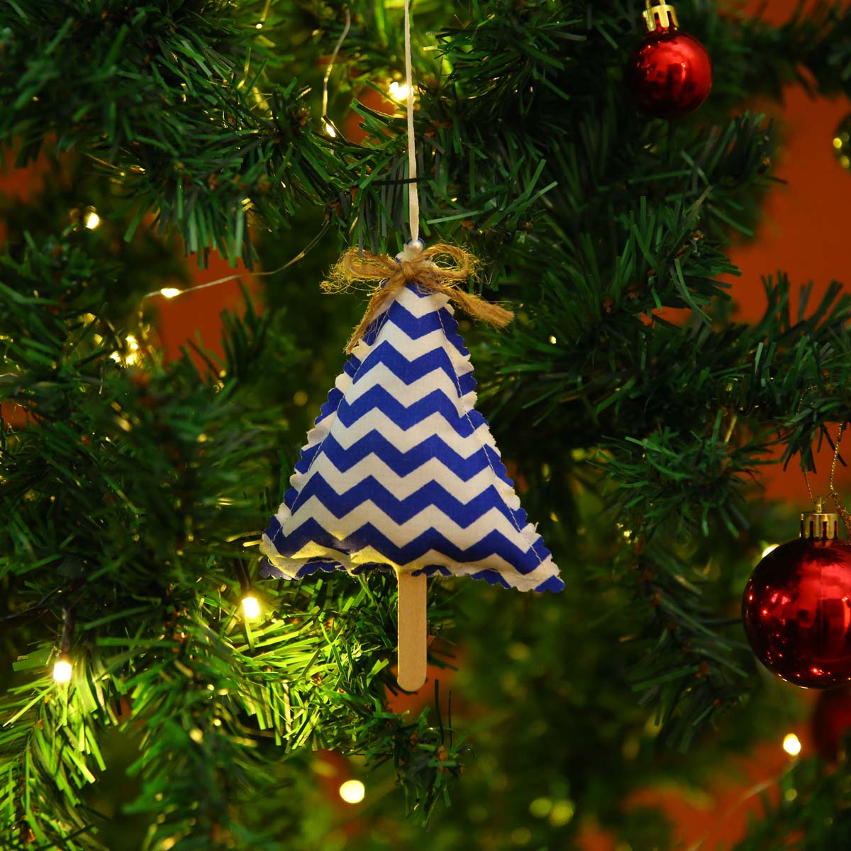 Blue & White Chevron Stripe Tree Ornament