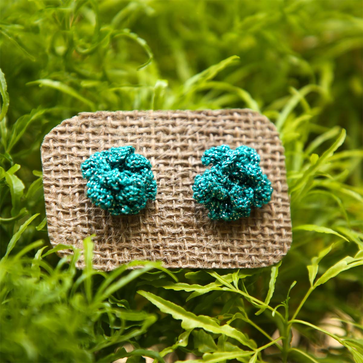 Turq Rosebud Crochet Stud Earrings