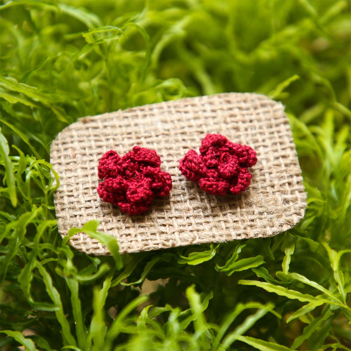 Wine Red Crochet Stud Earrings
