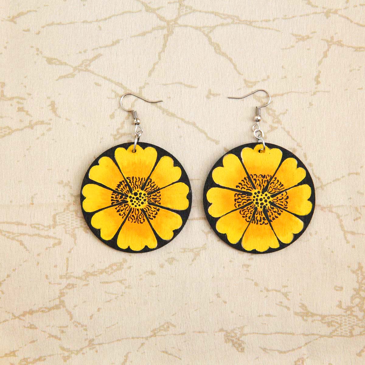 Yellow Shoe Flower Wooden Earrings