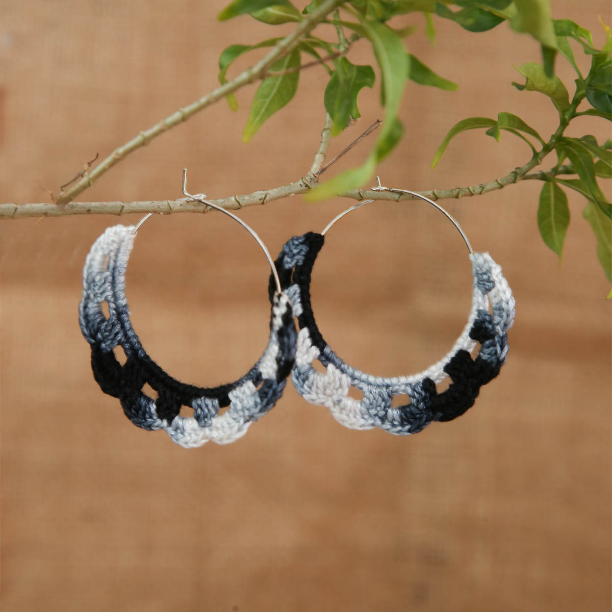 Monochrome Crochet Hoop Earrings