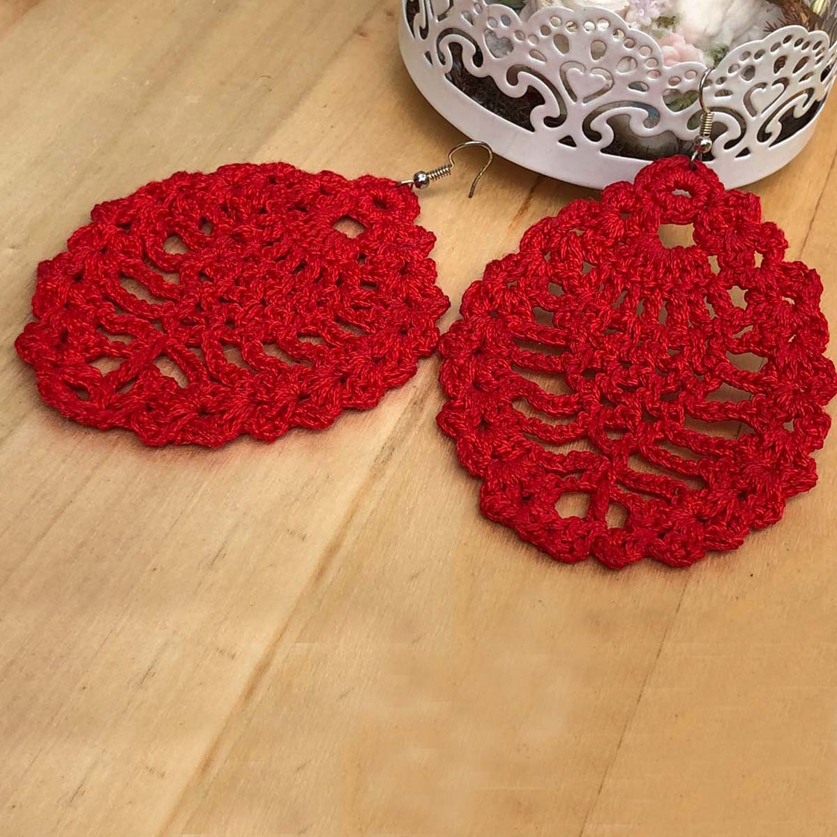 Ruby Red Crochet Earrings