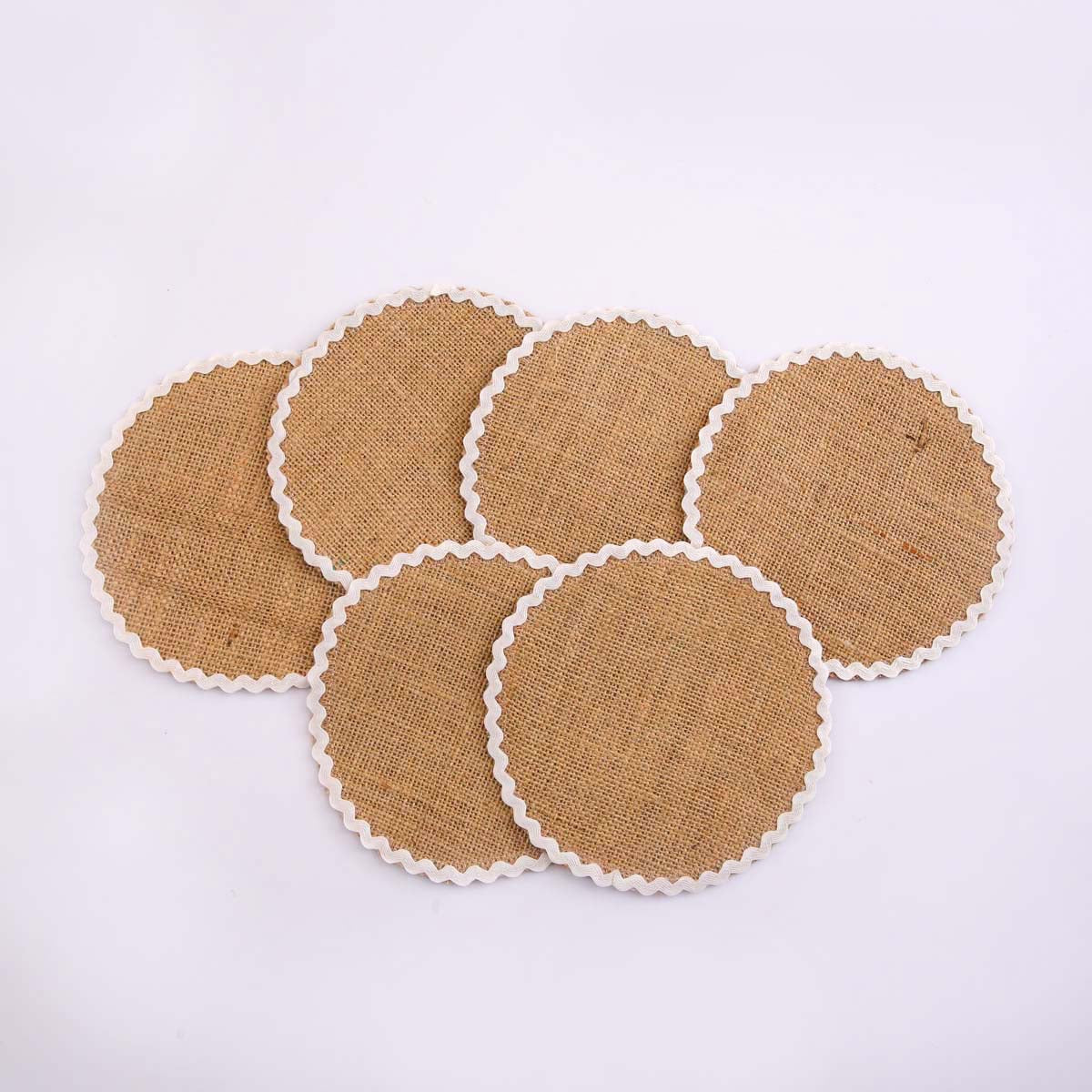 White Burlap Round Coaster Set