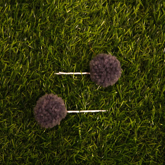 Grey Pom Pom Hair Clip Set