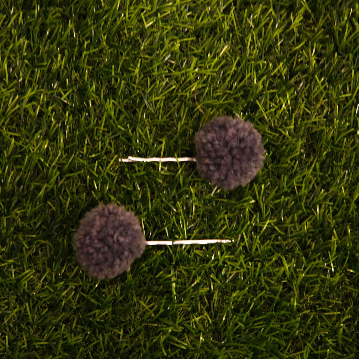Grey Pom Pom Hair Clip Set