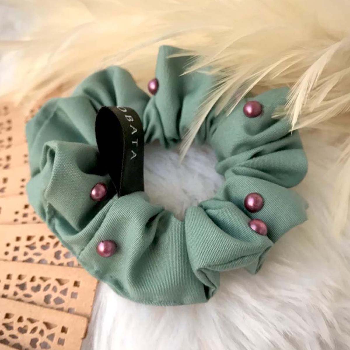 Tiffany Blue Cotton Pearl Mini Scrunchie