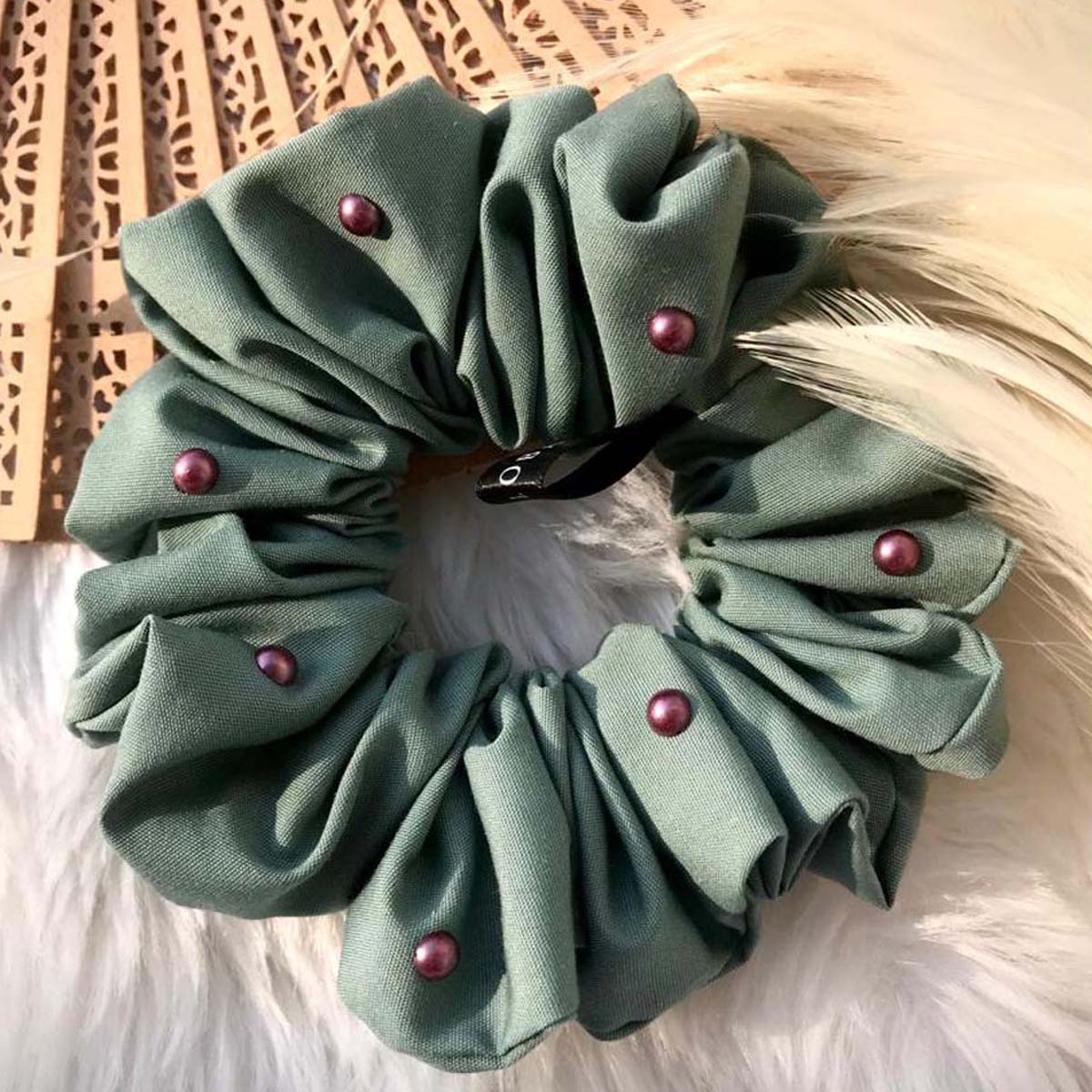Tiffany Blue Cotton Pearl Scrunchie