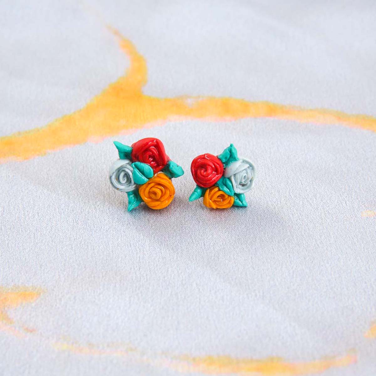 Tricolor Roses Clay Earrings