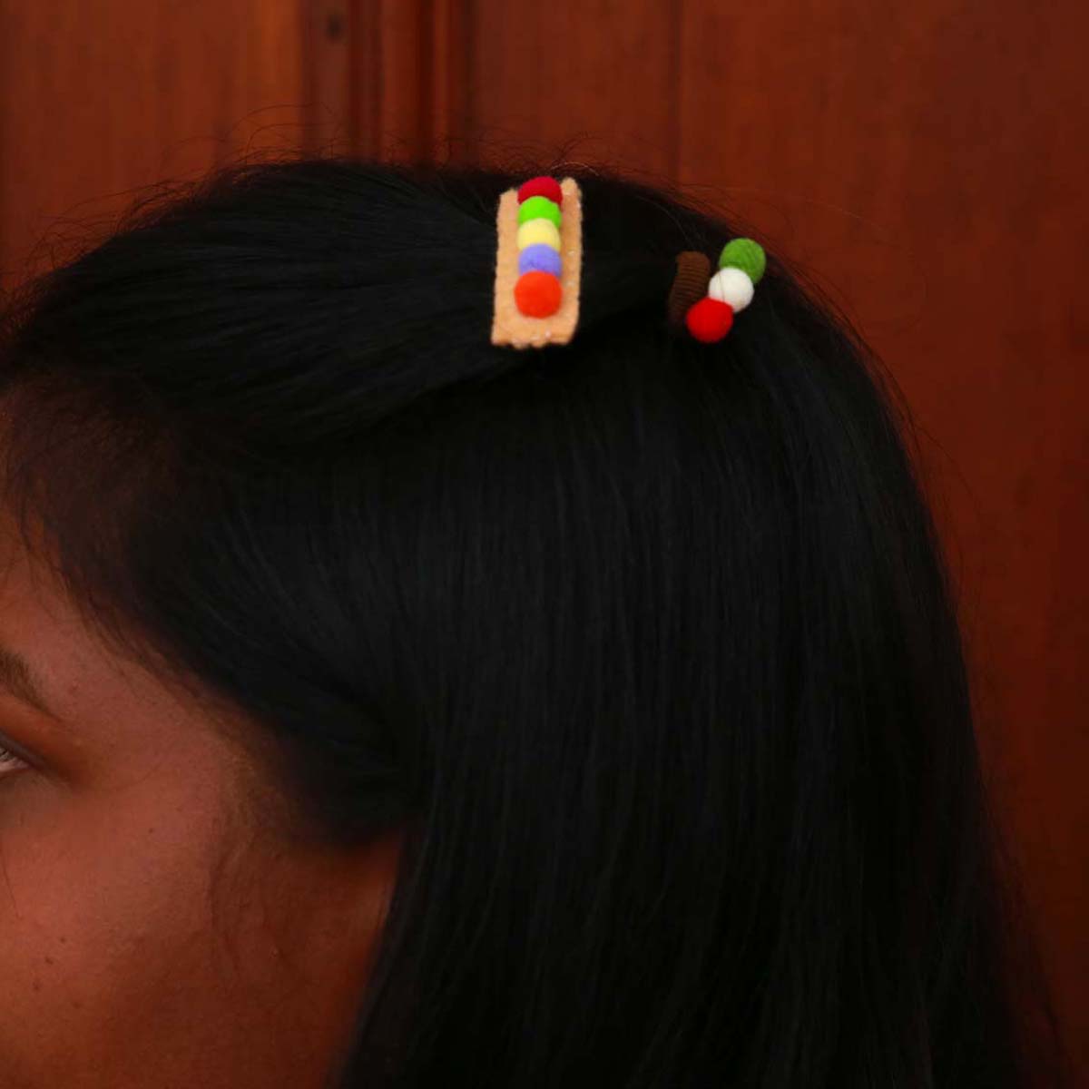 Tan Pom Pom Hair Clip Set