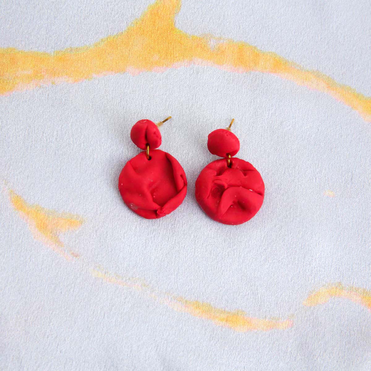 Red Draped Clay Earrings