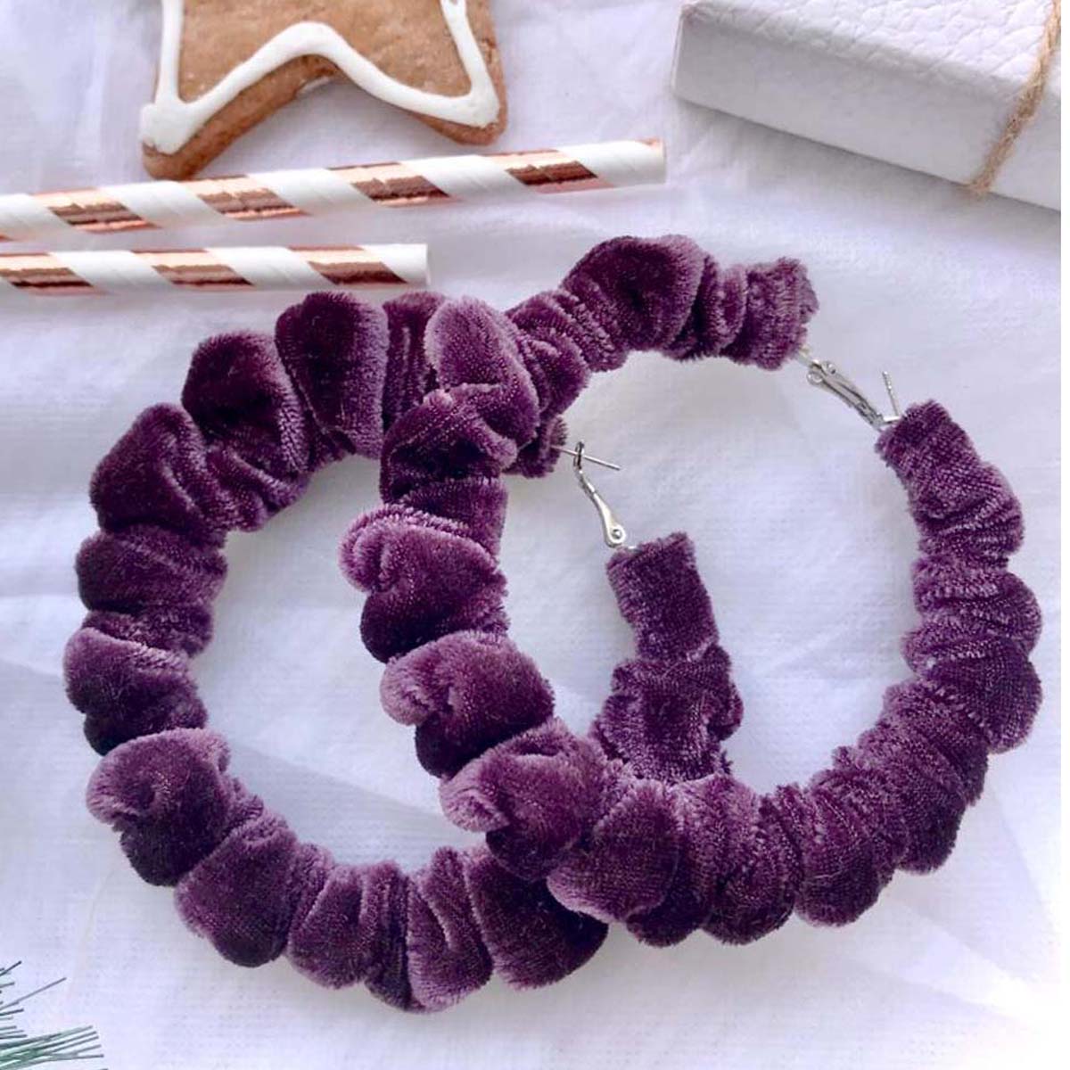 Wine Velvet Hoop Earrings