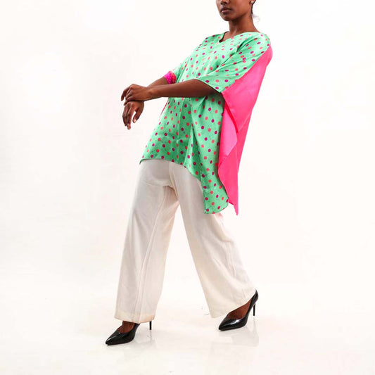 Mint Polka Silk Batik Top