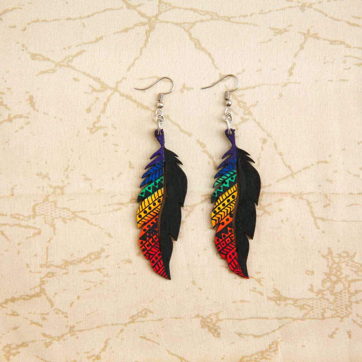 Parrot Feather Wooden Earrings