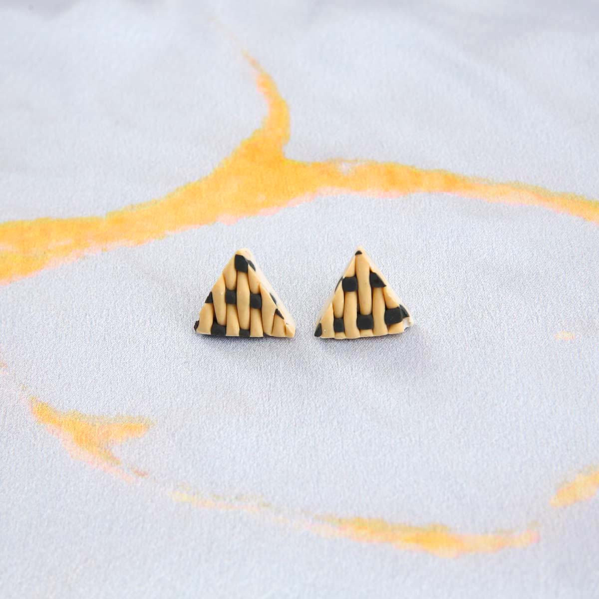 Woven Triangle Clay Earrings