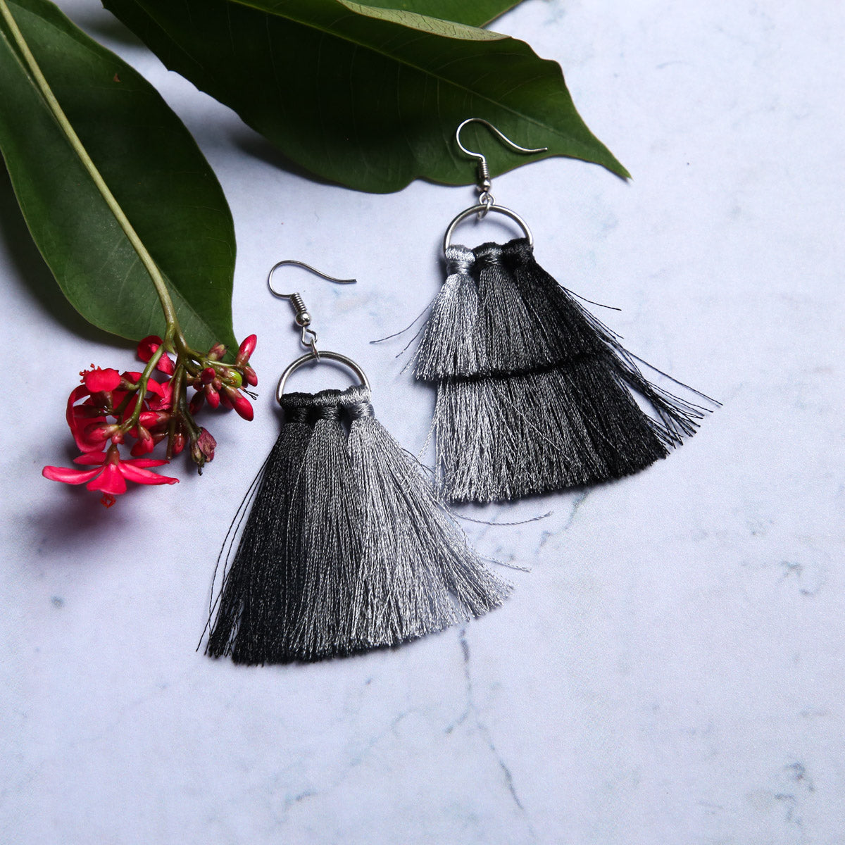 Shades Of Gray Tassel Earrings