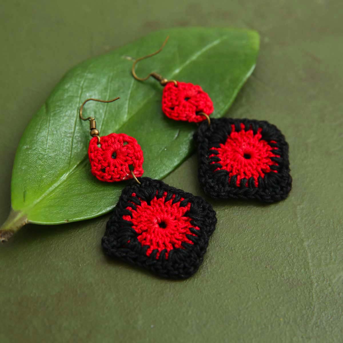 Granny Square Crochet Hoop Earrings