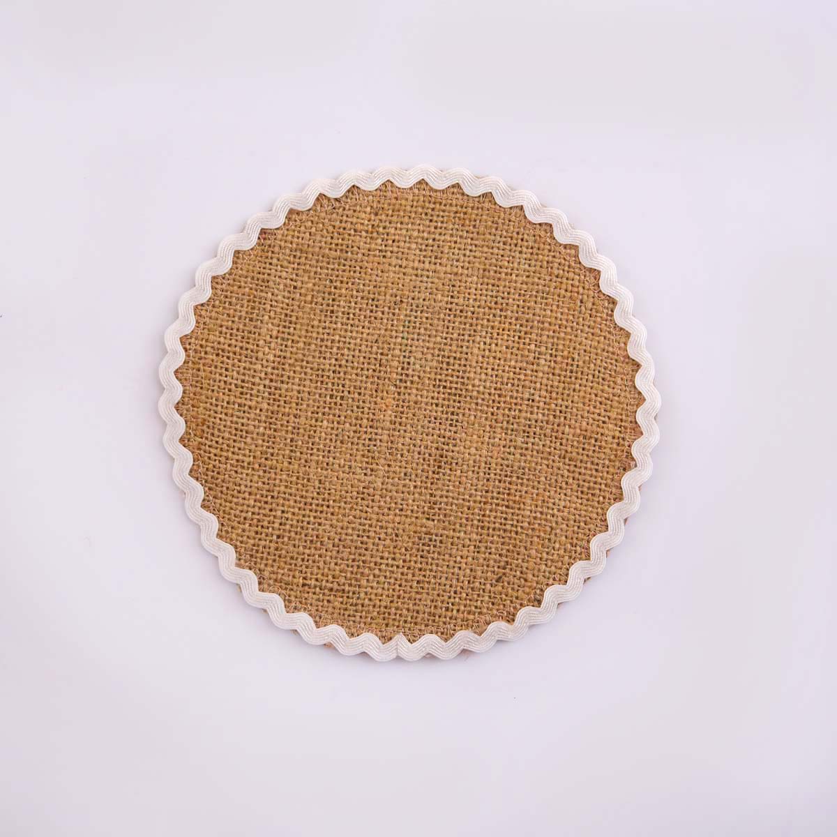 White Burlap Round Coaster Set