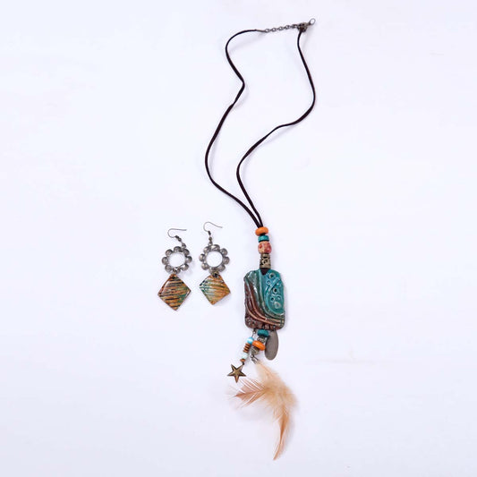 Feathered Flash Necklace & Earring Set