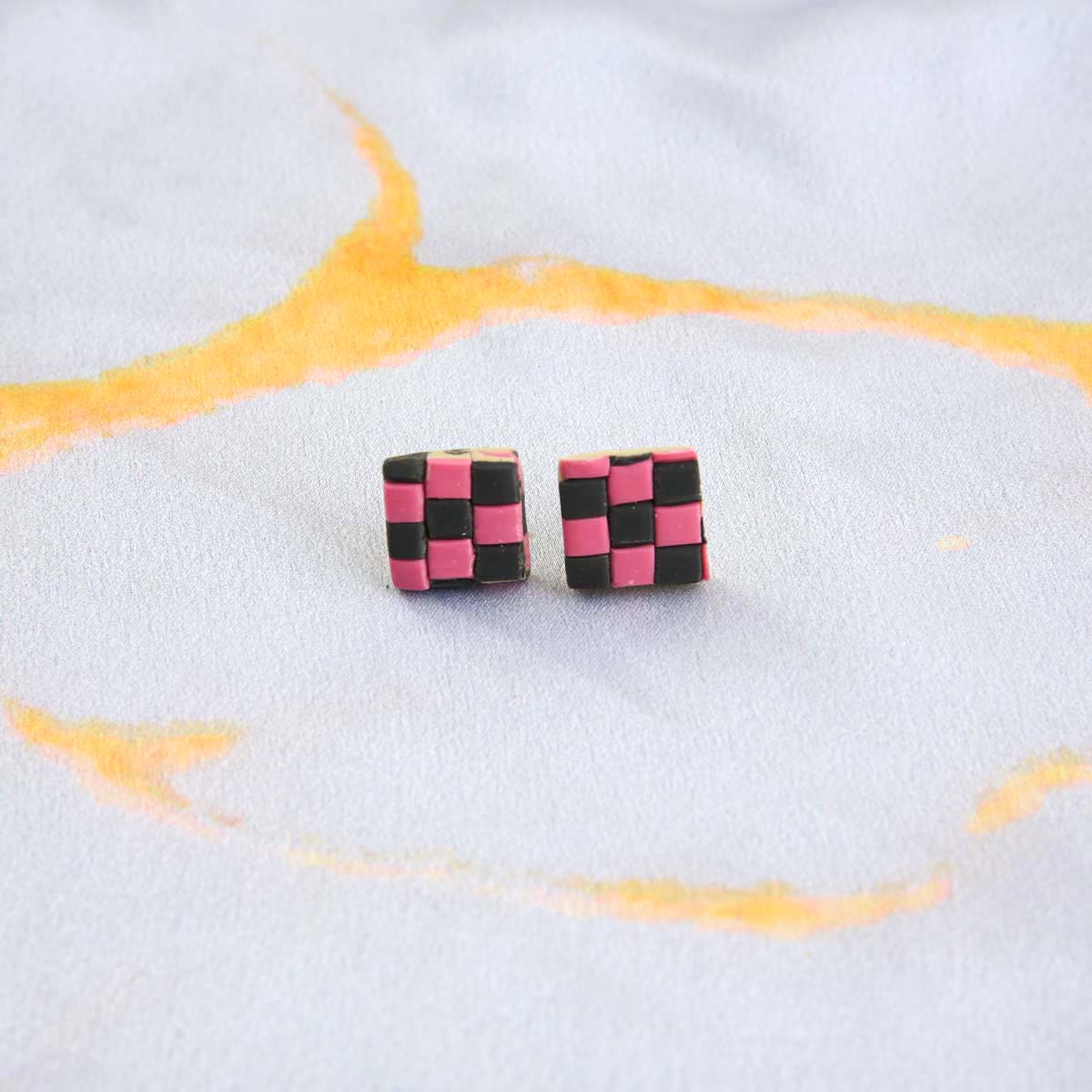 Checked Clay Stud Earrings