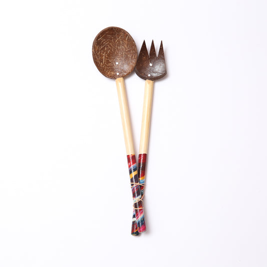 Coconut Shell Salad Mixing Spoon Set