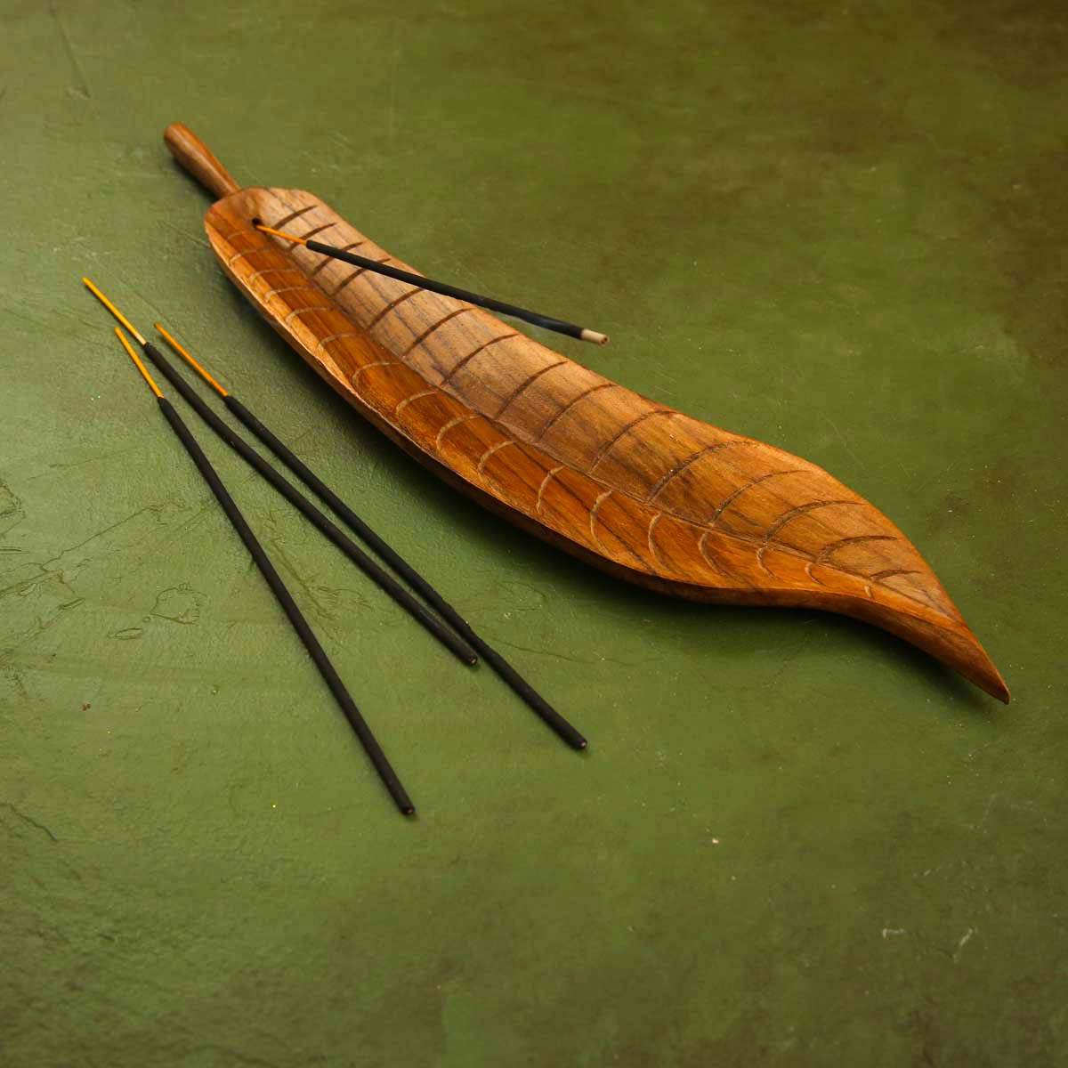Wooden Leaf Incense Stick Holder