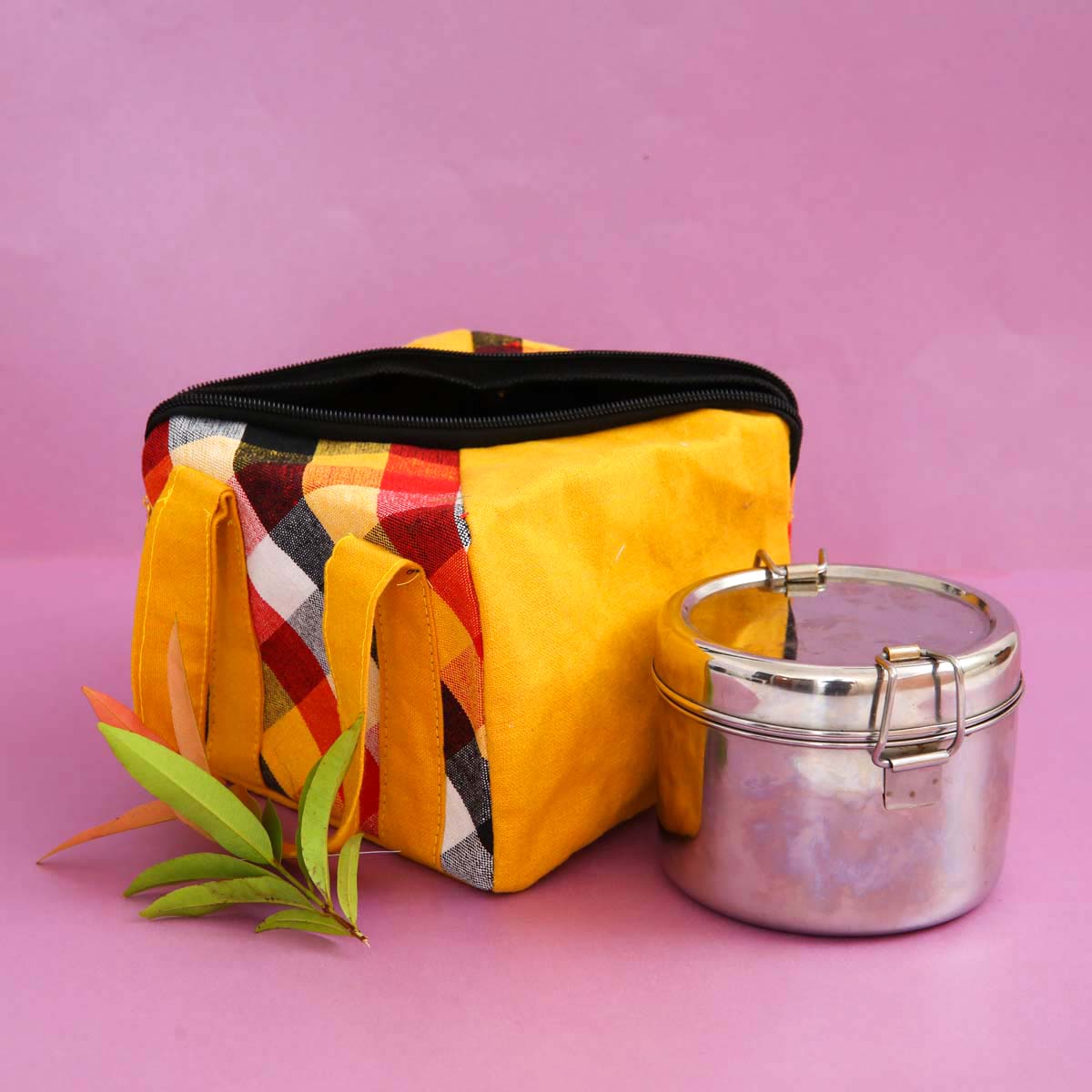 Yellow Diagonal Zipper Lunch Bag