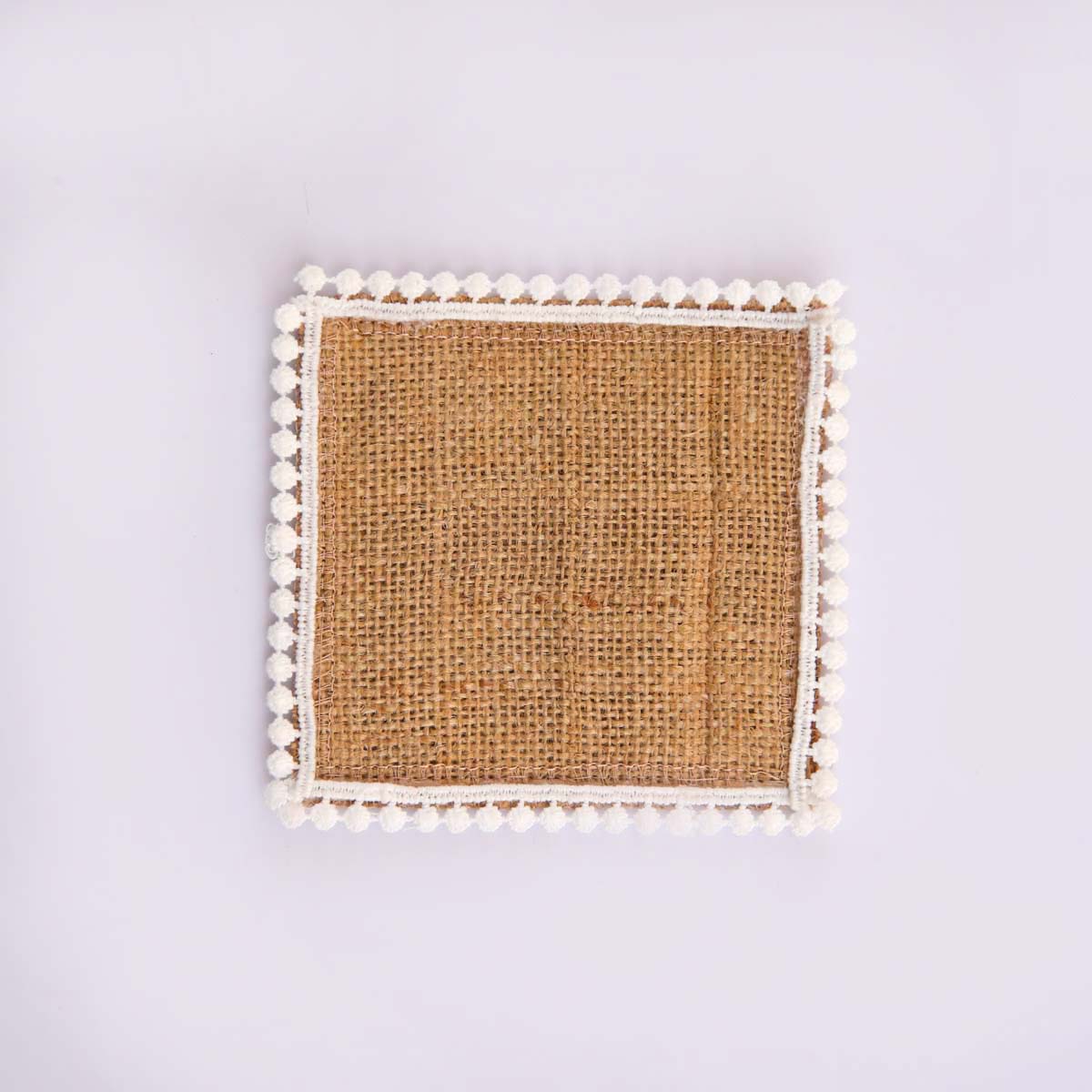 White Burlap Square Coaster Set