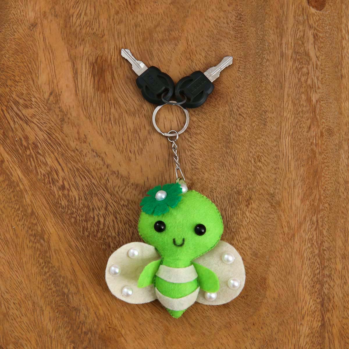 Green Bee Felt Keytag