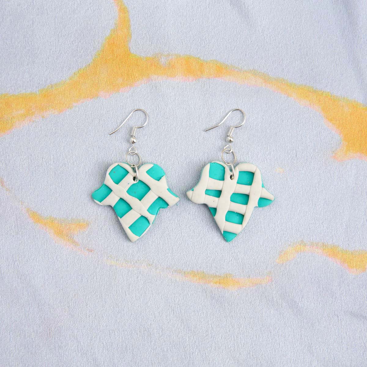 Teal Leaf Clay Earrings