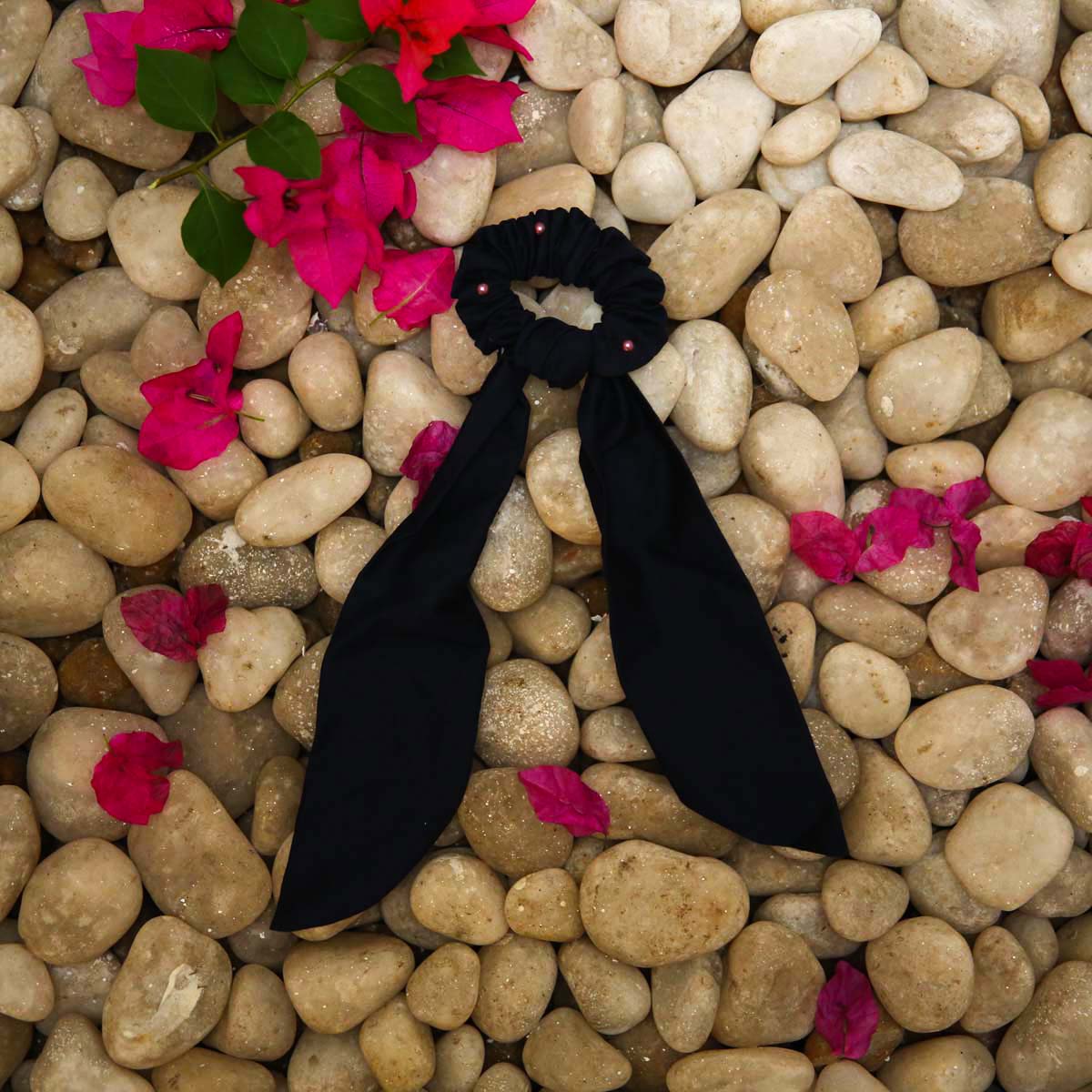 Navy Blue Pearl Cotton Mini Scarf Scrunchie