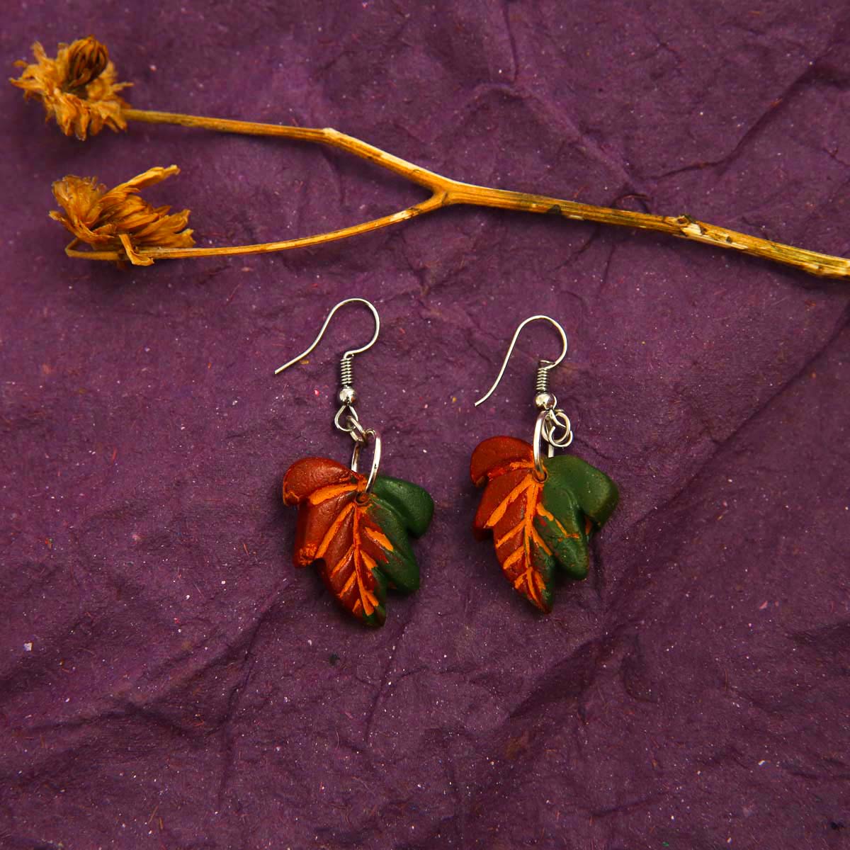 Two Toned Leaf Terracotta Earrings