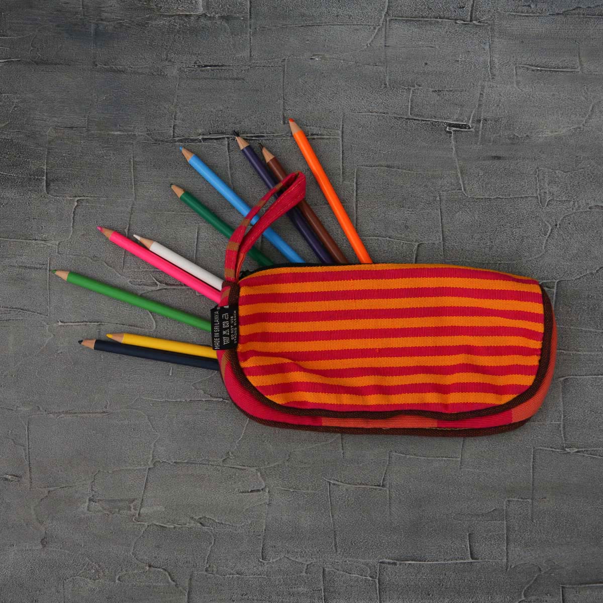 Orange Striped Handloom Pencil Case