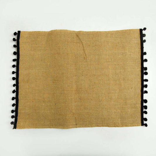 Black Pom Pom Burlap Tablemat