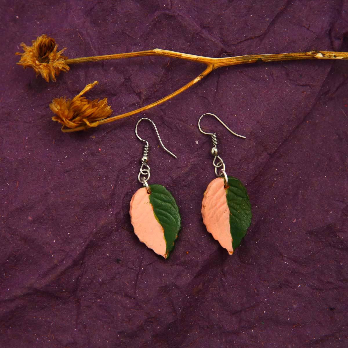 Two Toned Leafy Terracotta Earrings