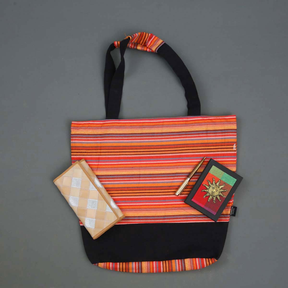 Orange Striped Handloom Tote