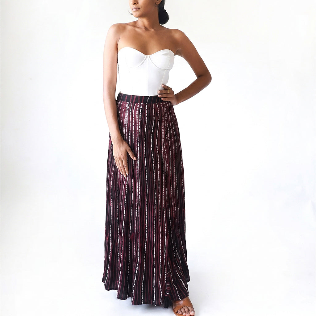 Maroon Lines Batik Skirt