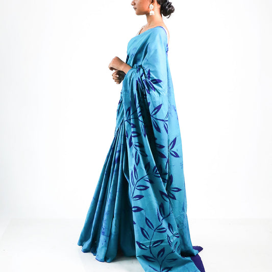 Azure Leaves Batik Saree
