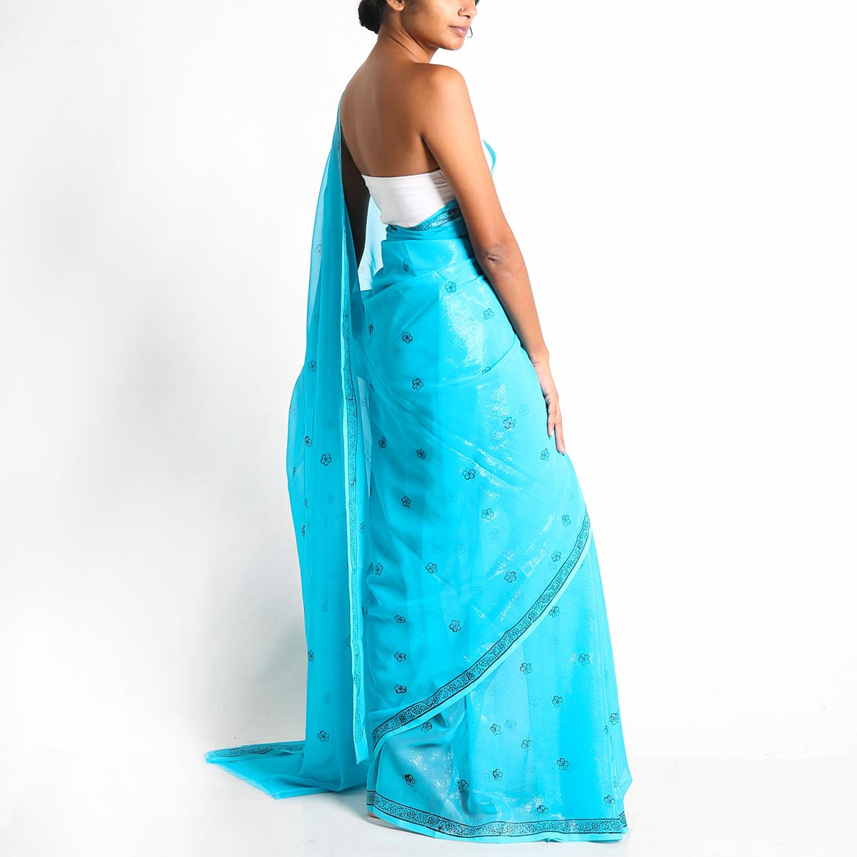 Ocean Blue Block Printed Saree