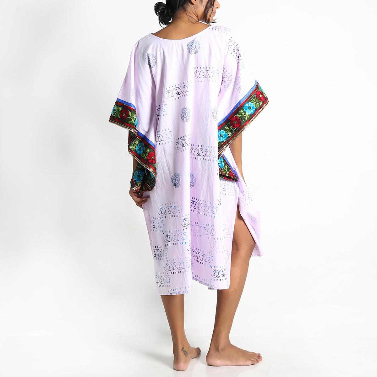 Purple Block Printed Tie Dye Kaftan with Boarder