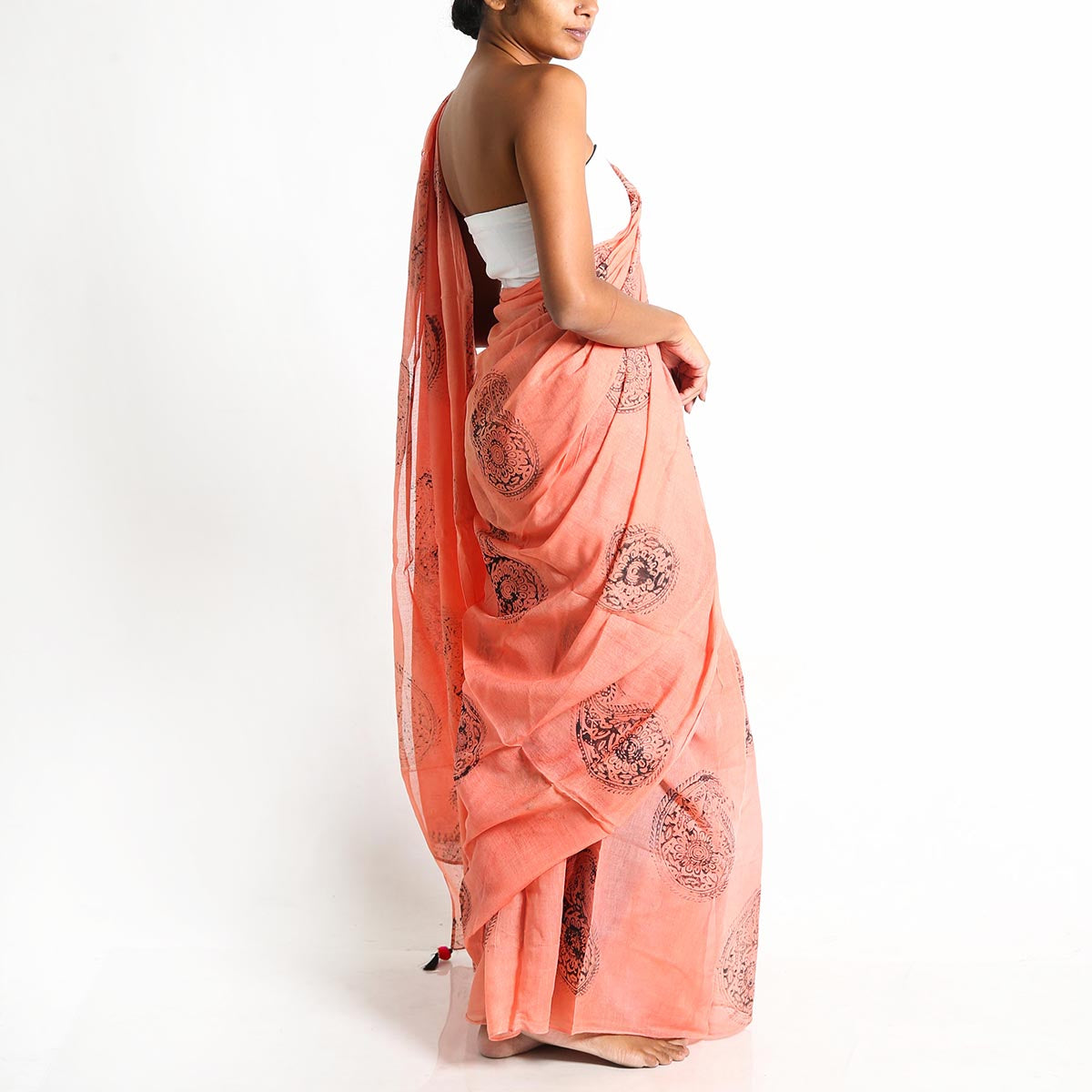 Peaches Block Printed Saree