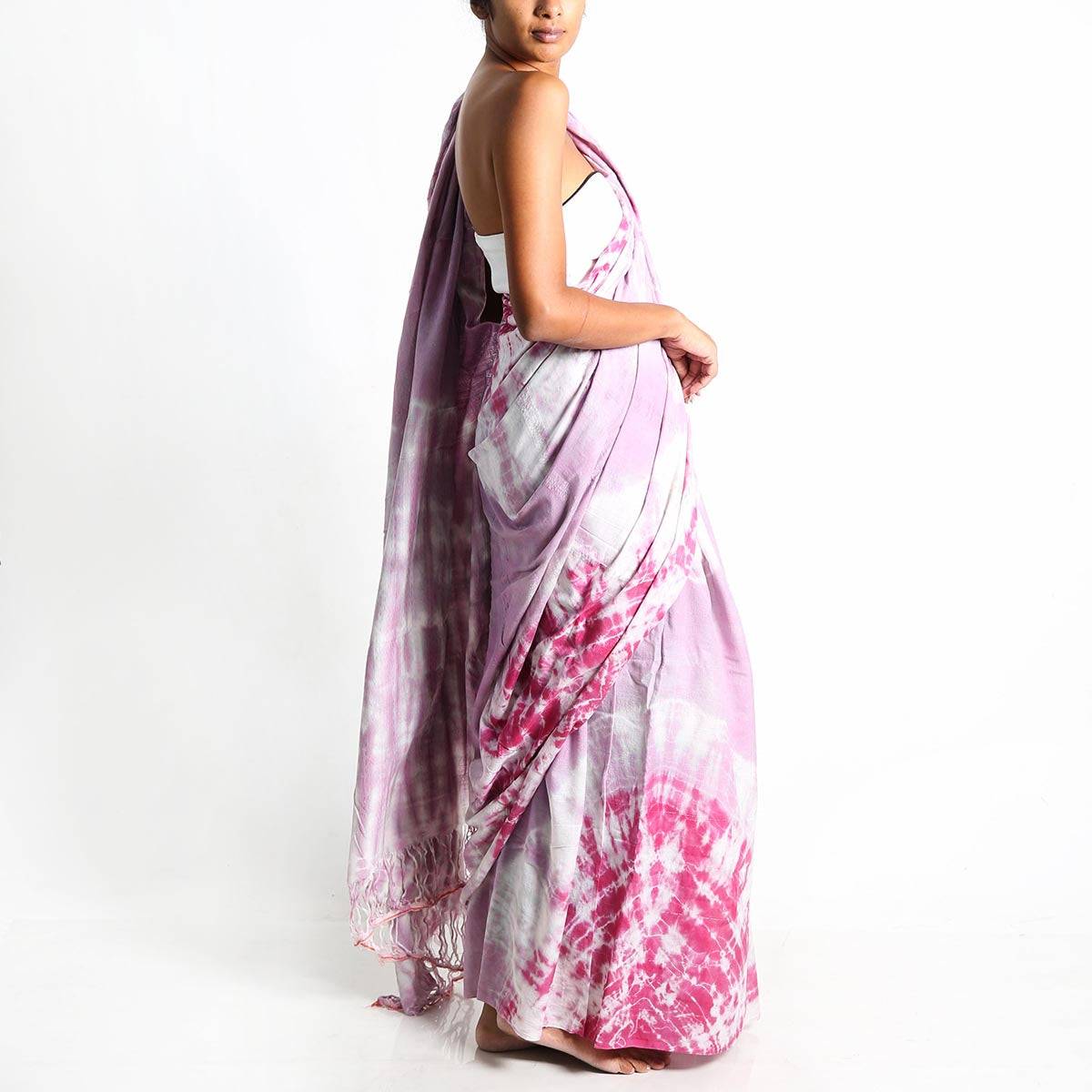 Grey and Purple Tie-Dye Saree