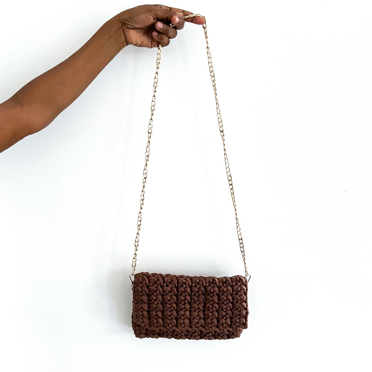 Brown Crotchet Clutch with Chain