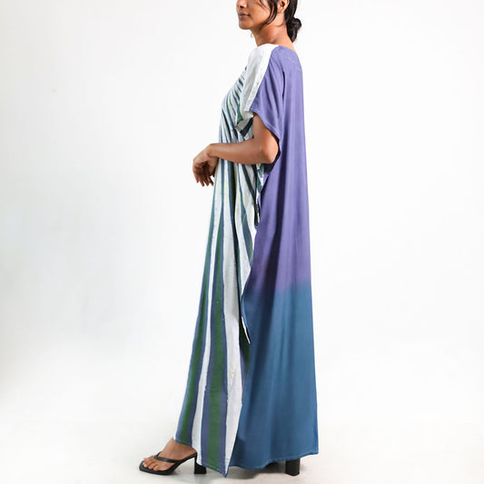 Sapphire Mist Stripped Batik Kaftan